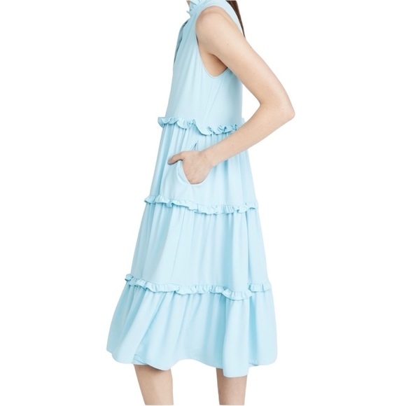 Amanda Uprichard x Revolve Ice Blue Wilma Midi Dress Tiered Ruffles Relaxed XL - Picture 4 of 16